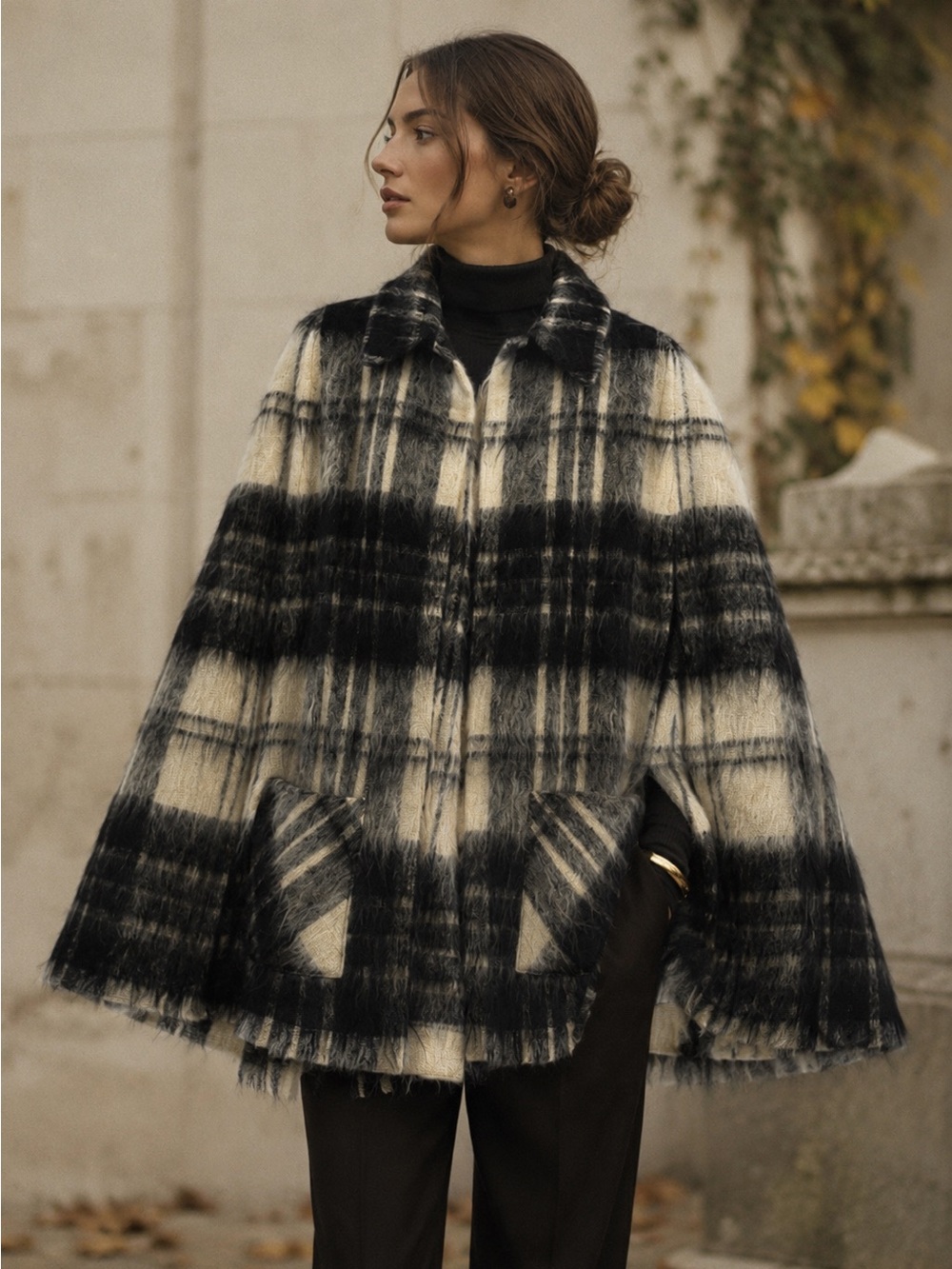 Vintage Andrew Stewart Mohair Wool Plaid Cape Scotland One Size Old Money Luxury